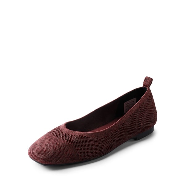  Square Toe Knit Sustainable Flats - RED -  0