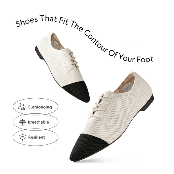 Contemporary Pointed Toe Knit Oxford Shoes - BLACK-BEIGE - 2
