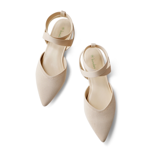 Ankle Strap Pointed Toe Flats With V-Cut Vamp - NUDE - 4