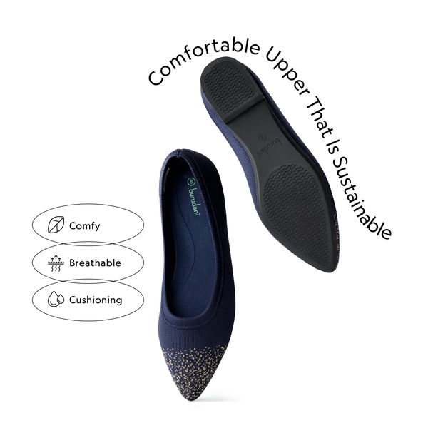  Lightweight Pointed Toe Sparkly Flats - NAVY - 2