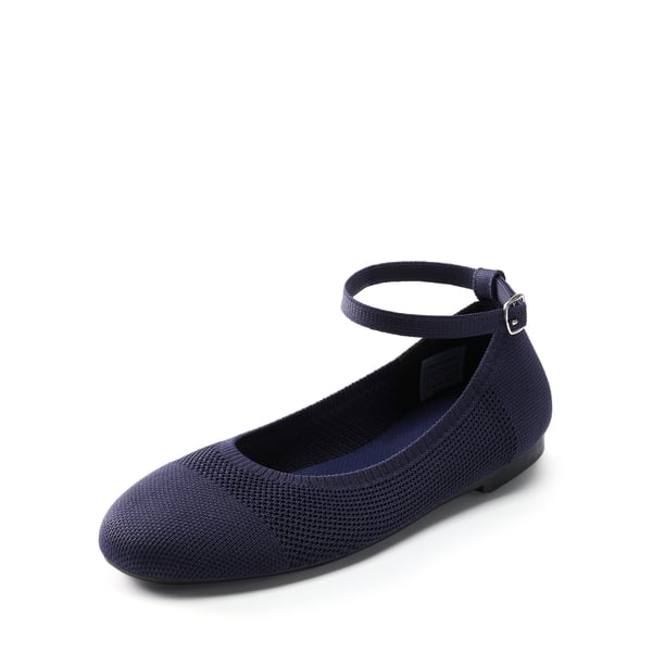 Elegant Removable Ankle Strap Flats  - NAVY -  0