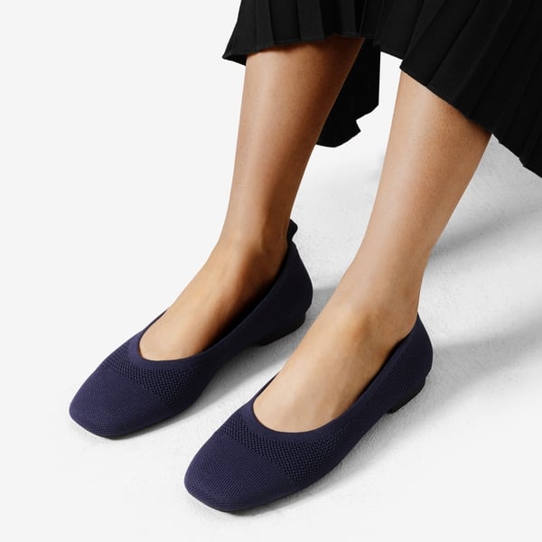  Square Toe Knit Sustainable Flats - NAVY - 1