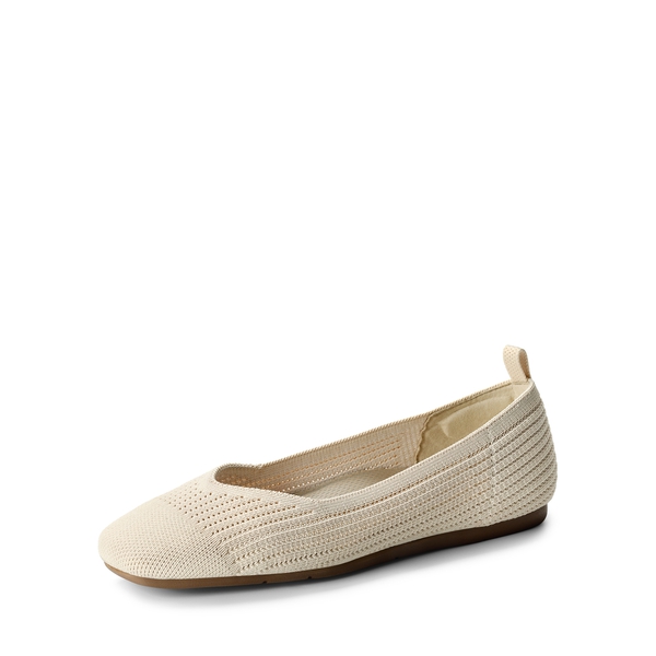 Square-Toe Sustainable Knit Flats - NUDE -  0