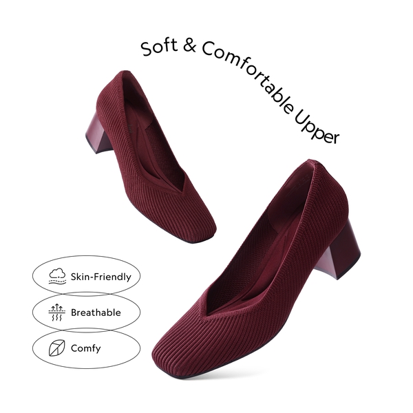 Modern Square-Toe Knit Pumps - BURGUNDY - 3