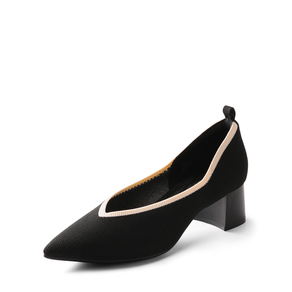 Comfy Chunky Heel Knit Pumps  - BLACK -  0