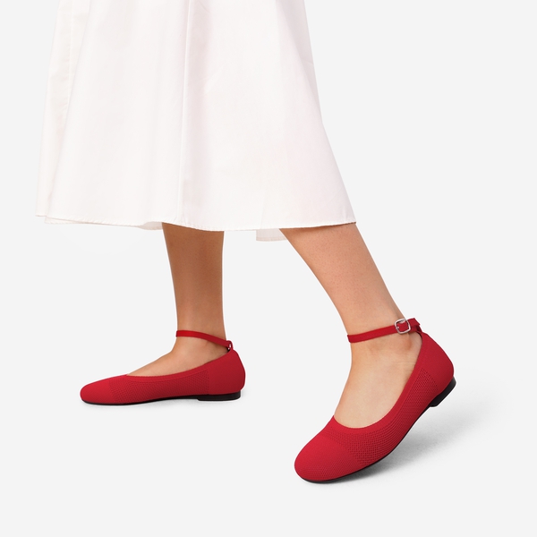 Elegant Removable Ankle Strap Flats  - RED - 1