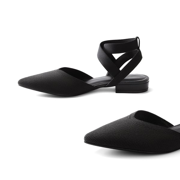 Ankle Strap Pointed Toe Flats With V-Cut Vamp - BLACK - 3