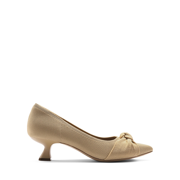 Comfortable Kitten Heels with Bow - BEIGE - 4
