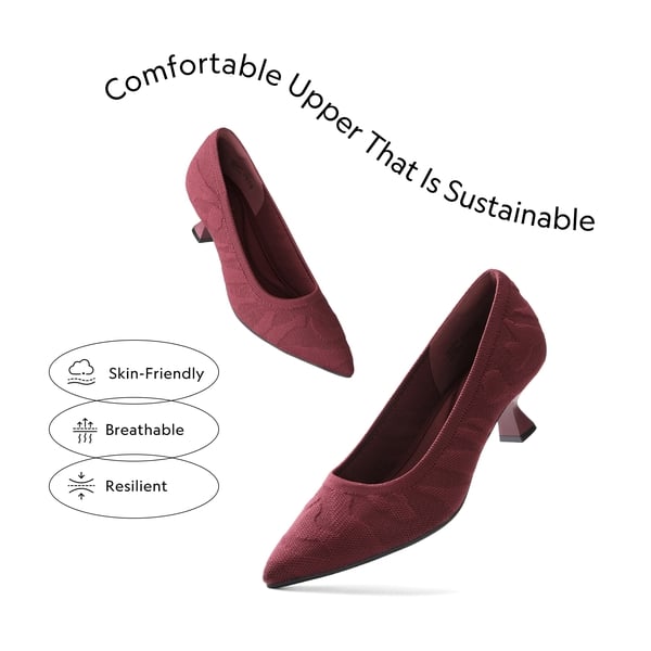 Comfy Low Heel Pumps - BURGUNDY - 2