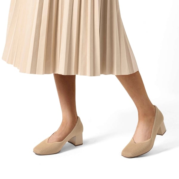 Modern Square-Toe Knit Pumps - BEIGE - 1