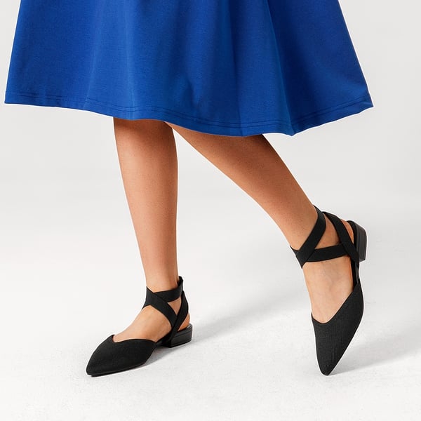 Pointy Knitted Ankle Strap V Cut Flats Dream Pairs