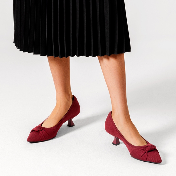 Comfortable Kitten Heels with Bow - BURGUNDY - 1