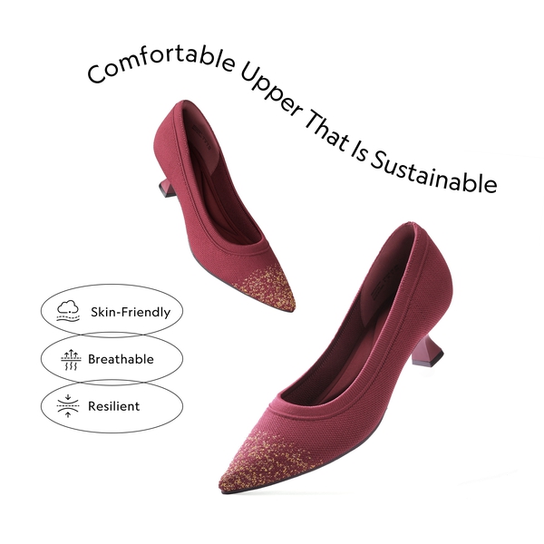 Knitted Pointed-Toe Kitten Heels - BURGUNDY - 2