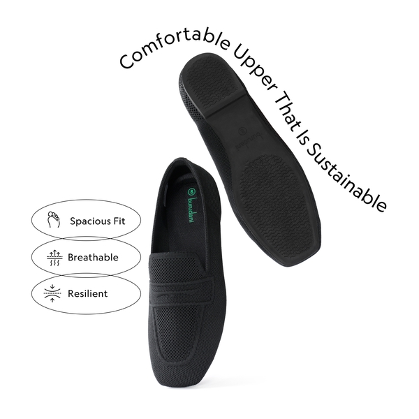 Cushioned Square Toe Knit Loafers - BLACK - 2