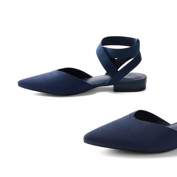 Ankle Strap Pointed Toe Flats With V-Cut Vamp - NAVY - 3