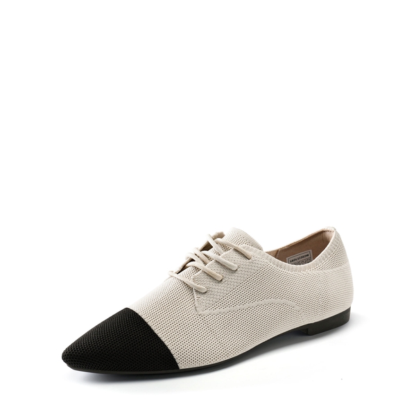 Contemporary Pointed Toe Knit Oxford Shoes - BLACK-BEIGE -  0