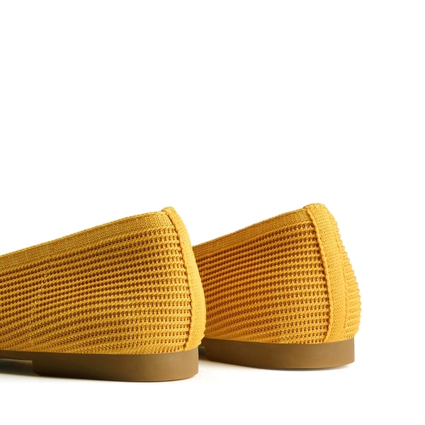  Elegant Square Toe Knit Bow Flats - YELLOW - 6