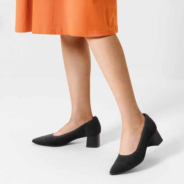  Sustainable Knit Block Heels - BLACK - 1
