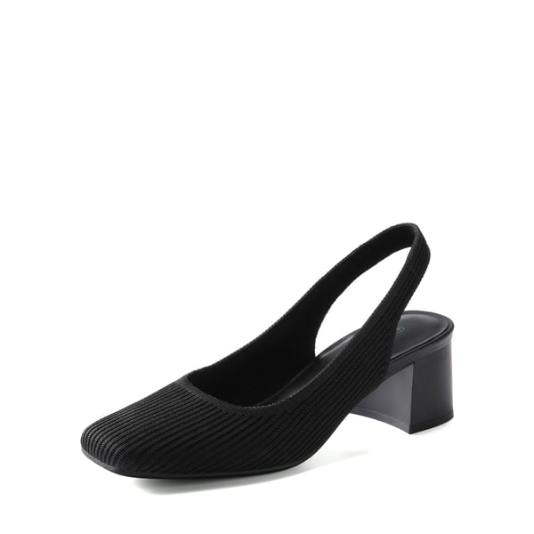 Minimalist Square-Toe Slingback Heels - BLACK -  0