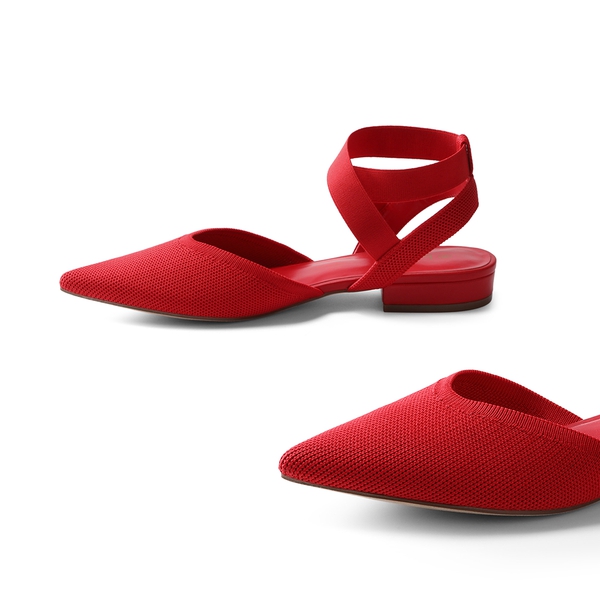 Ankle Strap Pointed Toe Flats With V-Cut Vamp - RED - 3