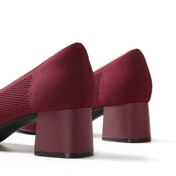  Sustainable Knit Block Heels - BURGUNDY - 4
