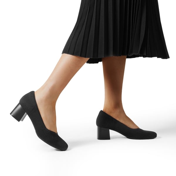 Modern Square-Toe Knit Pumps - BLACK - 1