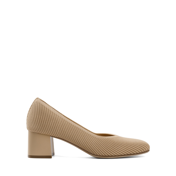 Modern Square-Toe Knit Pumps - BEIGE - 6