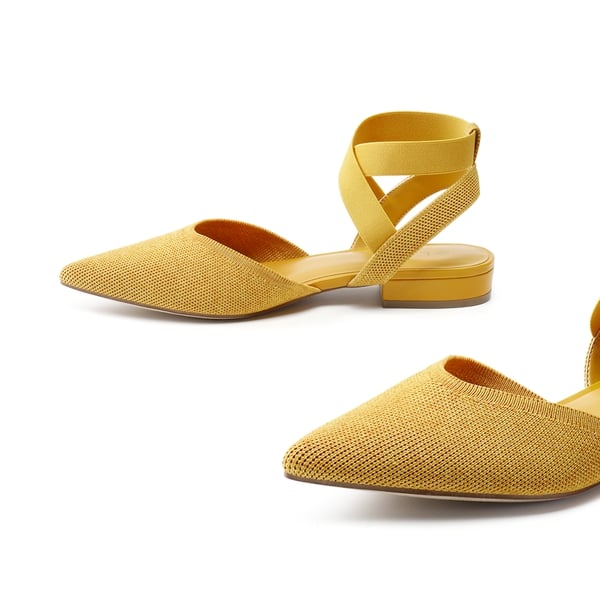 Ankle Strap Pointed Toe Flats With V-Cut Vamp - YELLOW - 3