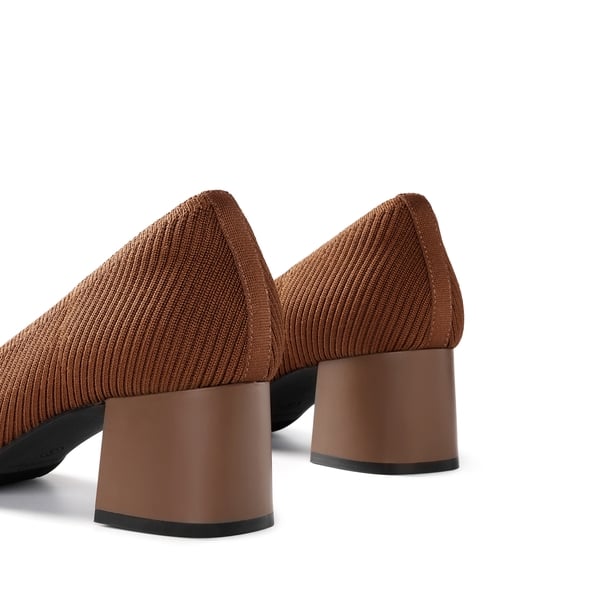 Modern Square-Toe Knit Pumps - BROWN - 4