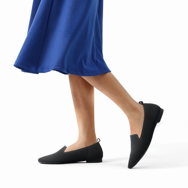 Pointed Toe Slip-On Knit Loafers  - BLACK - 1