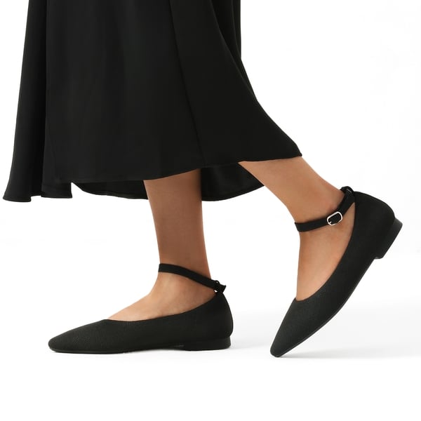 Knitted Washable Flats With Straps  - BLACK - 1