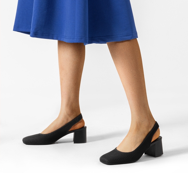 Minimalist Square-Toe Slingback Heels - BLACK - 5