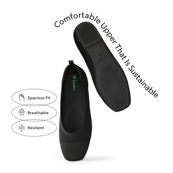  Square Toe Knit Sustainable Flats - BLACK - 2