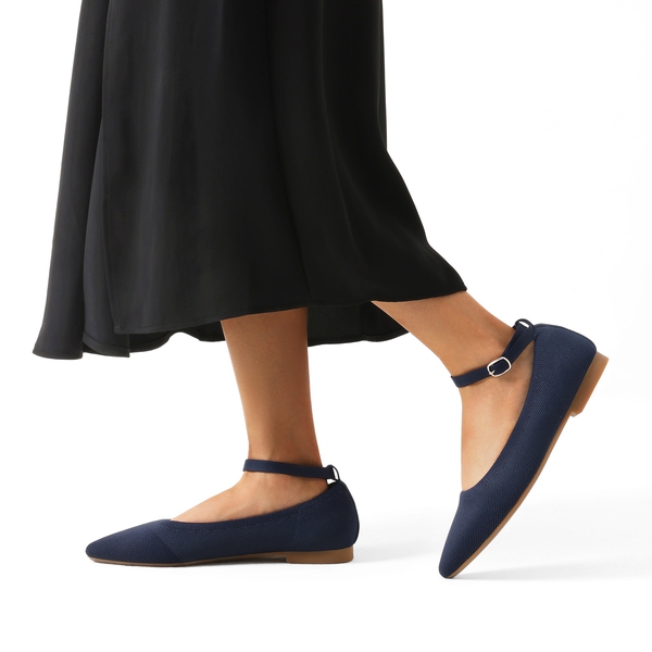 Knitted Washable Flats With Straps  - NAVY - 1