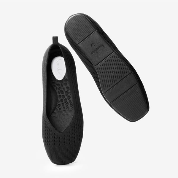 Square-Toe Sustainable Knit Flats - BLACK - 7