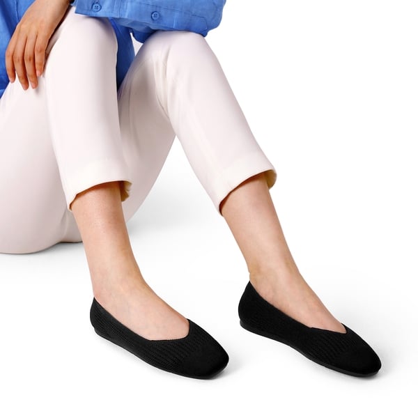 Square-Toe Sustainable Knit Flats - BLACK - 1