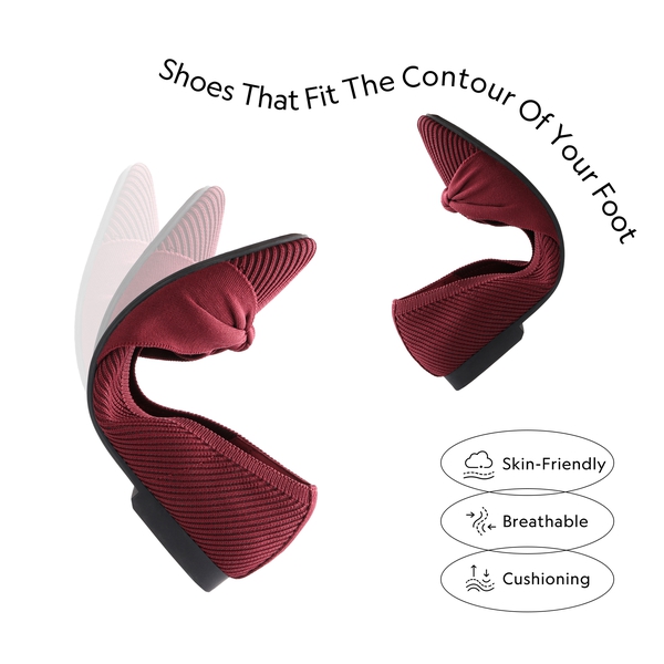 Elegant Pointed Toe Bow Knitted Flat Shoes - BURGUNDY - 3