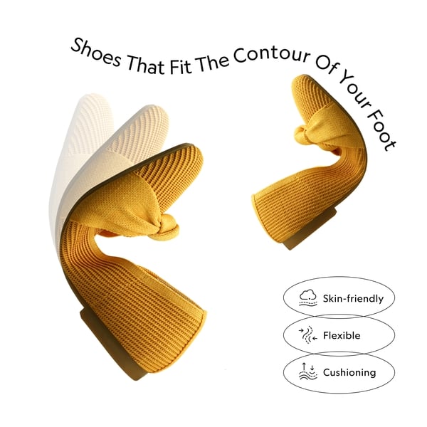  Elegant Square Toe Knit Bow Flats - YELLOW - 3