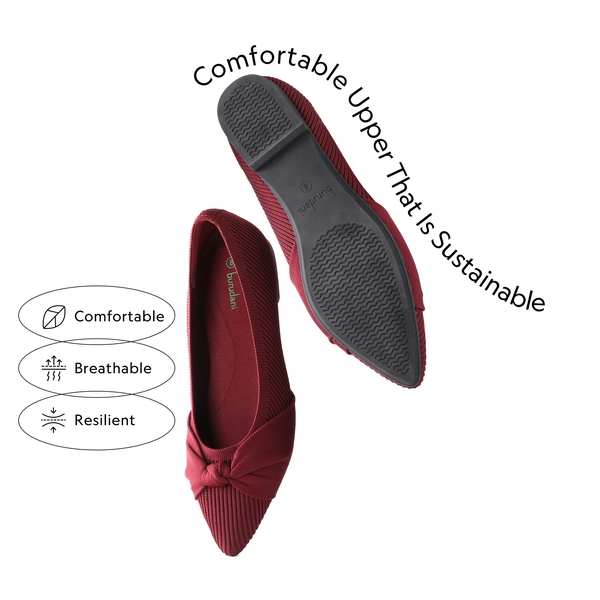 Elegant Pointed Toe Bow Knitted Flat Shoes - BURGUNDY - 2