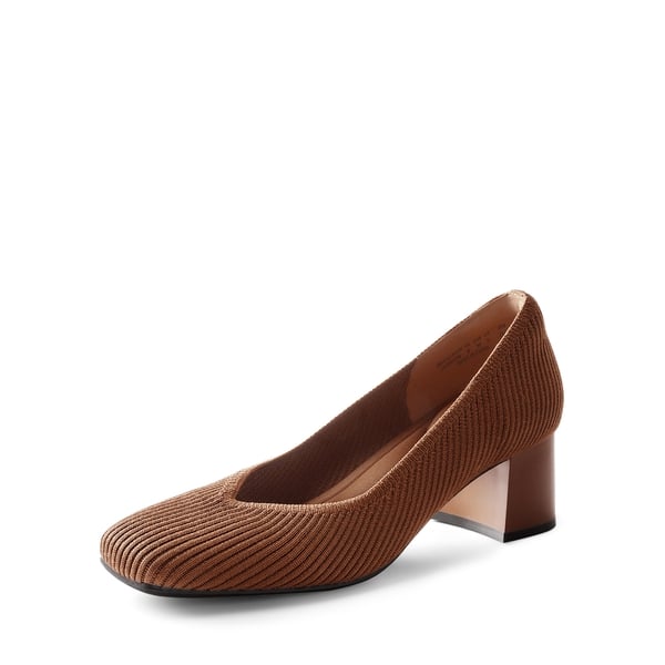 Modern Square-Toe Knit Pumps - BROWN -  0