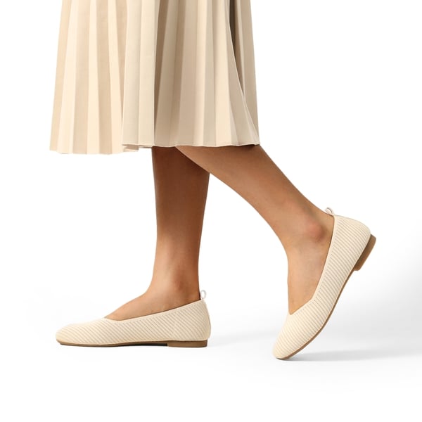 Women's Knitted Square Toe Flats  - APRICOT - 1