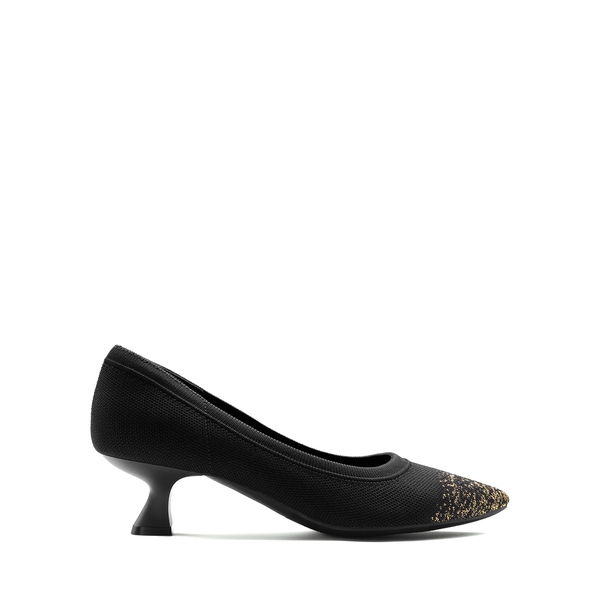 Knitted Pointed-Toe Kitten Heels - BLACK - 6