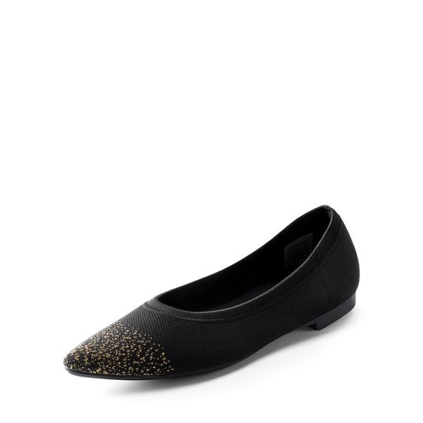  Lightweight Pointed Toe Sparkly Flats - BLACK -  0
