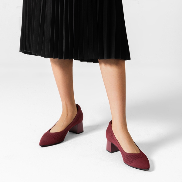  Sustainable Knit Block Heels - BURGUNDY - 1