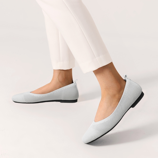  Square Toe Knit Sustainable Flats - GREY - 1