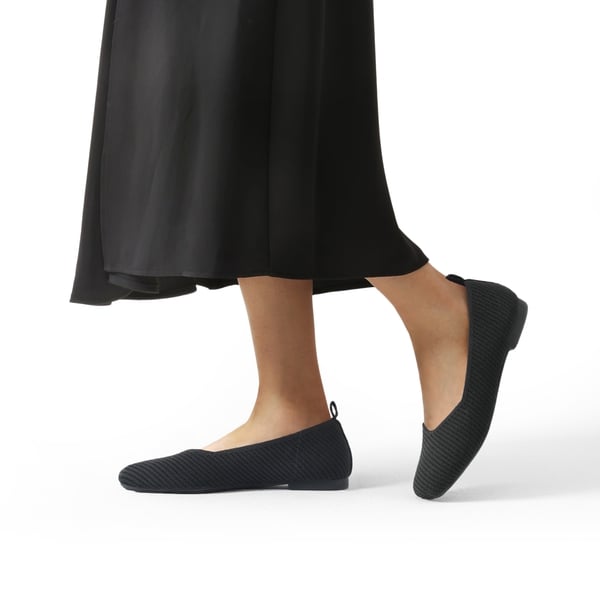 Women's Knitted Square Toe Flats  - BLACK - 1