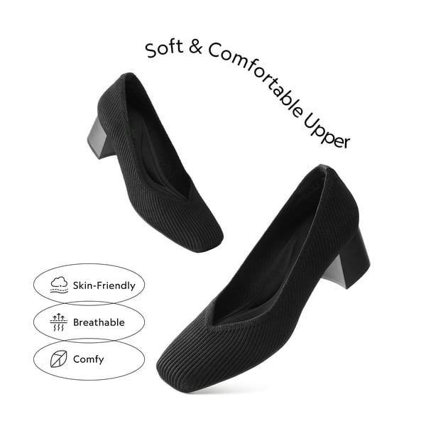 Modern Square-Toe Knit Pumps - BLACK - 3