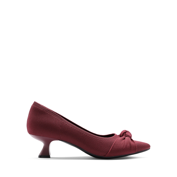 Comfortable Kitten Heels with Bow - BURGUNDY - 4