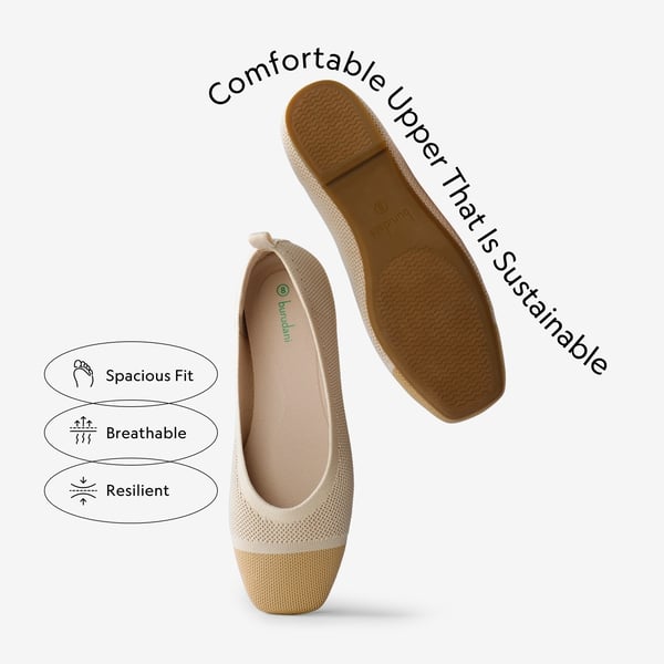  Square Toe Knit Sustainable Flats - APRICOT - 2