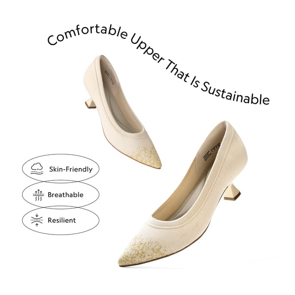 Knitted Pointed-Toe Kitten Heels - APRICOT - 2